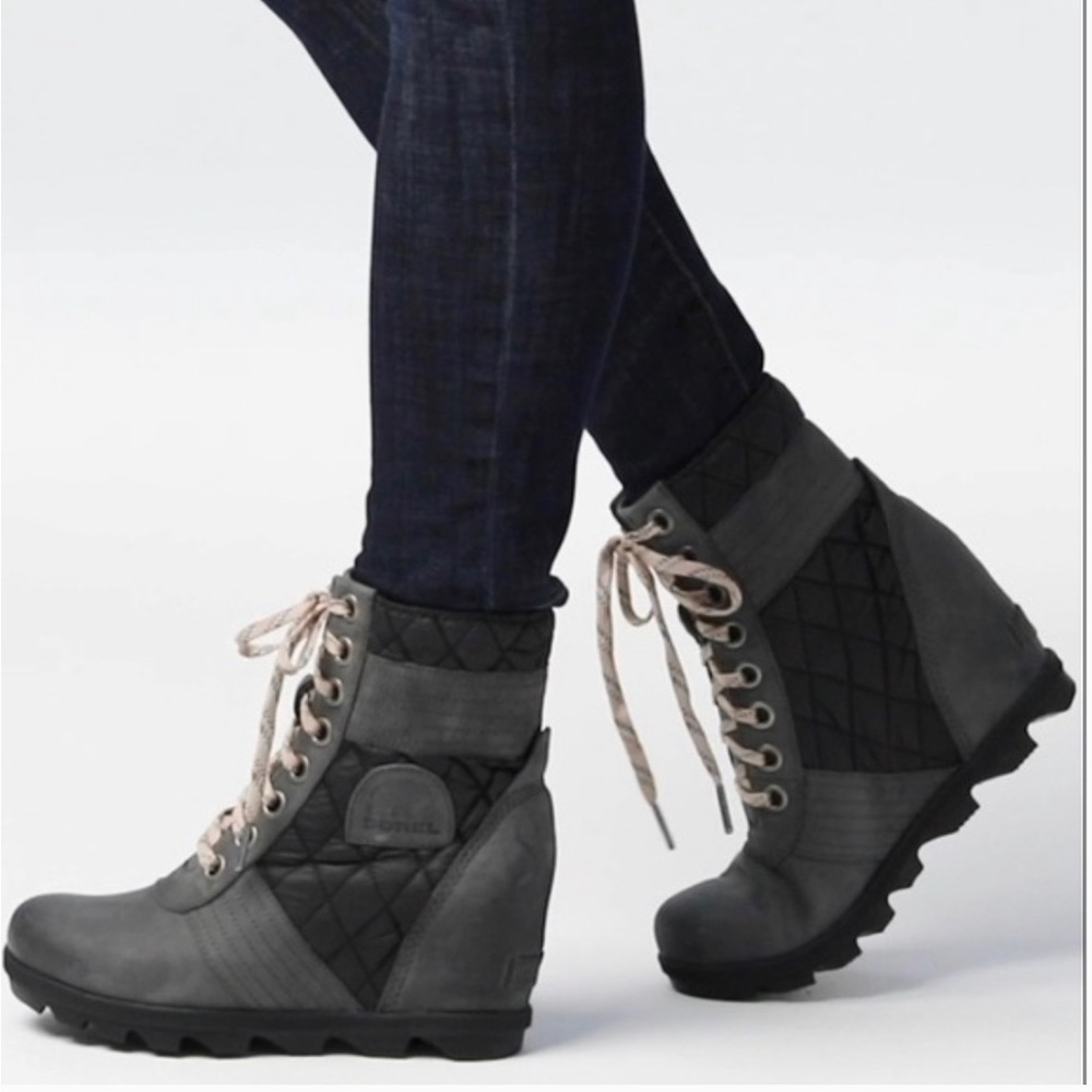 SOREL LEXIE WEDGE WATERPROOF BOOTIES DARK SLATE - Picture 4 of 10